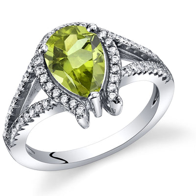 Peridot Pear Shape Sterling Silver Ring Size 7