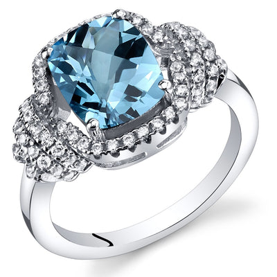 Swiss Blue Topaz Anti Cushion Cut Ring Sterling Silver 2.25 Carats Sizes 5 to 9