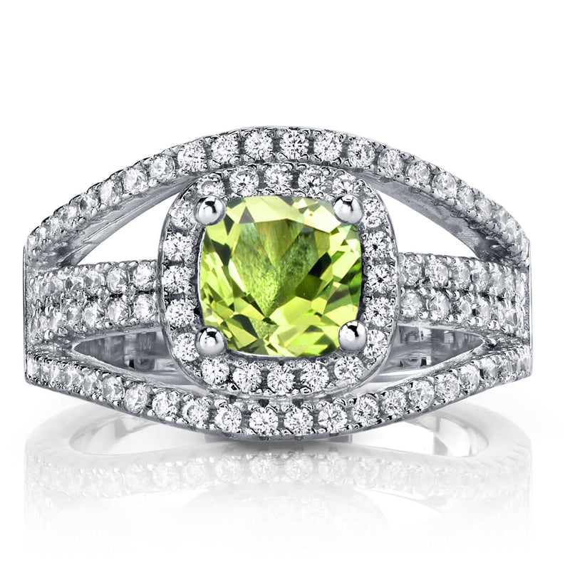 Peridot Cushion Cut Sterling Silver Ring Size 5