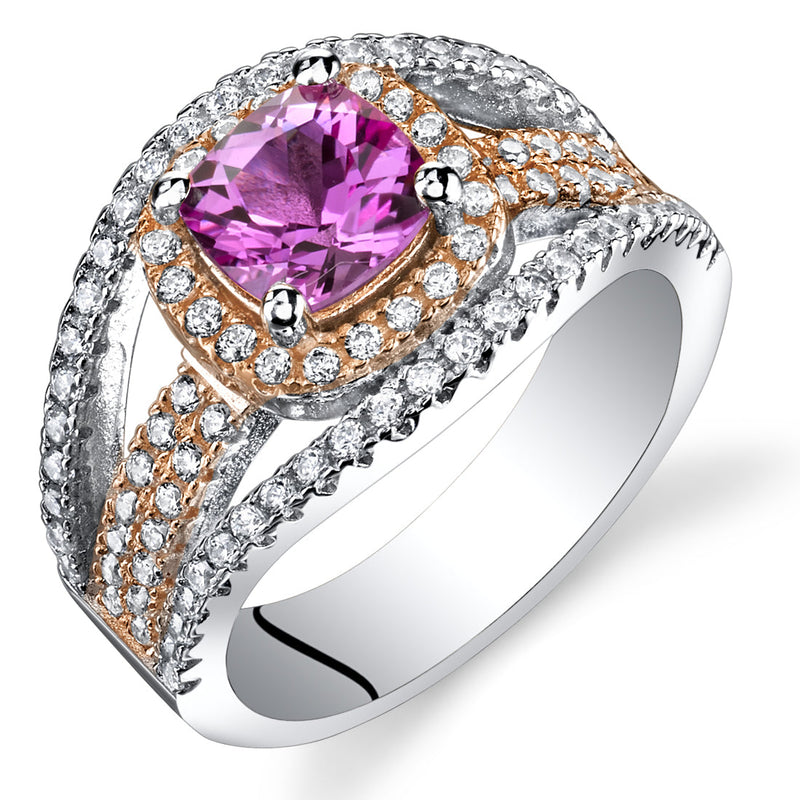 Created Pink Sapphire Cushion Cut Sterling Silver Ring Size 8