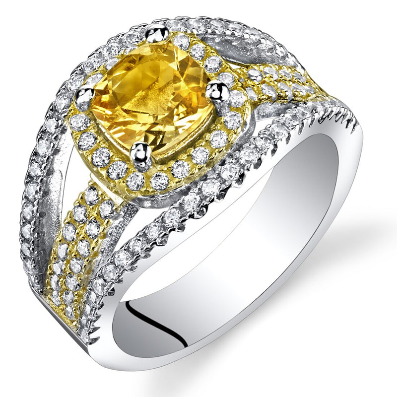 Citrine Cushion Cut Pave Gold Tone Ring Sterling Silver 0.75 Carats Sizes 5 to 9