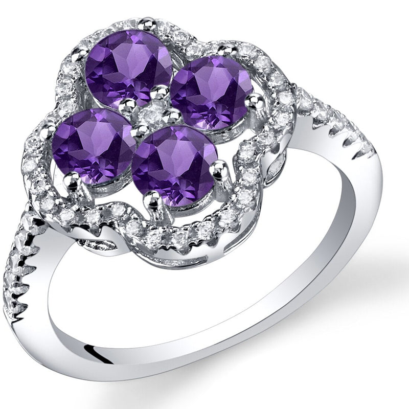 Amethyst Clover Ring Sterling Silver Sizes 5 to 9