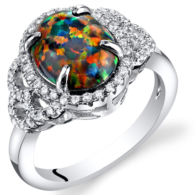 Created Black Opal Cocktail Ring Sterling Silver 1.25 Carats Sizes 5 to 9