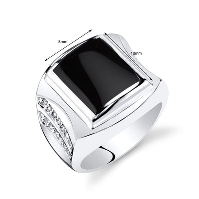 Mens Rectangle Black Onyx Centurion Ring Sterling Silver Sizes 8 To 13