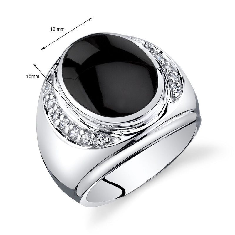 Mens Oval Cut Black Onyx Godfather Ring Sterling Silver Sizes 8 To 13