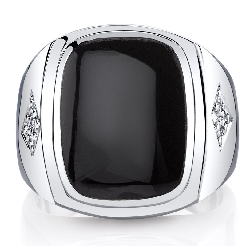 Mens Cushion Cut Black Onyx Knight Ring Sterling Silver Sizes 8 To 13