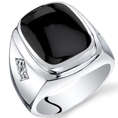 Mens Cushion Cut Black Onyx Knight Ring Sterling Silver Sizes 8 To 13