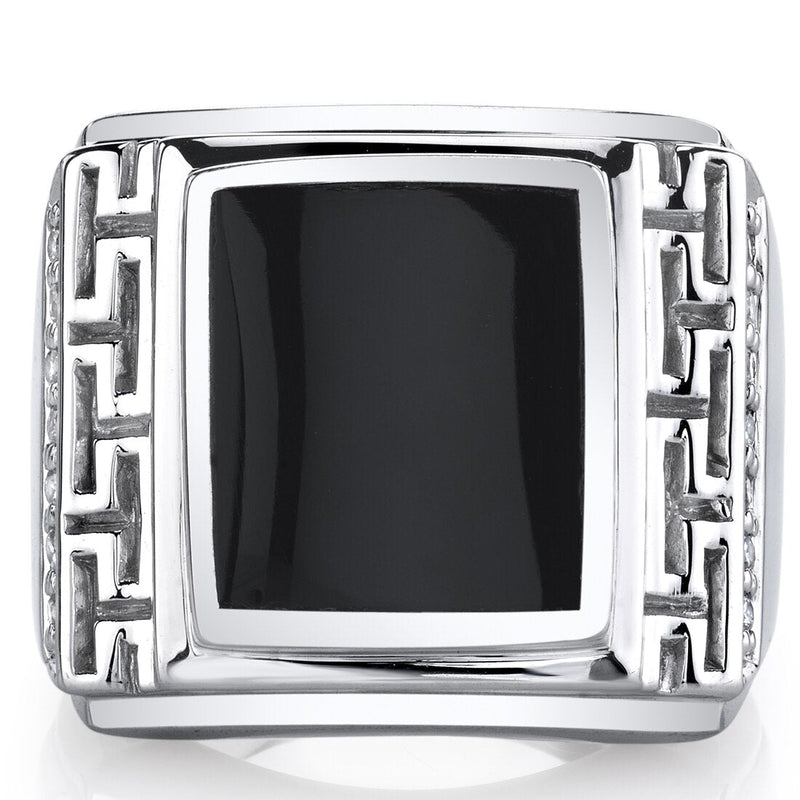 Mens Greek Key Black Onyx Chunky Ring Sterling Silver Sizes 8 To 13