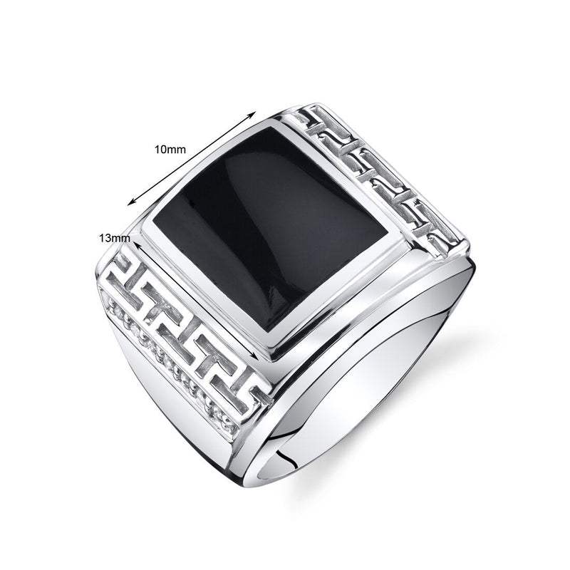 Mens Greek Key Black Onyx Chunky Ring Sterling Silver Sizes 8 To 13