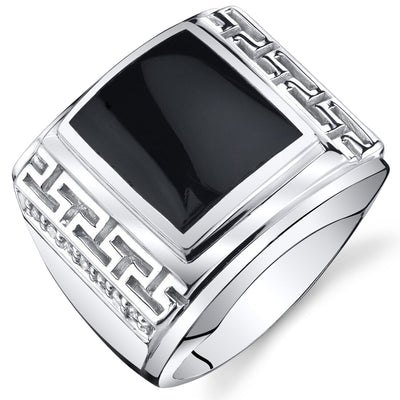 Mens Greek Key Black Onyx Chunky Ring Sterling Silver Sizes 8 To 13