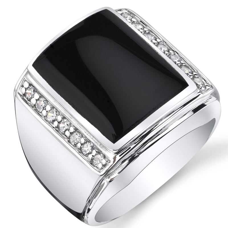 Mens Black Onyx Aston 925 Sterling Silver CZ Ring Sizes 8 To 13