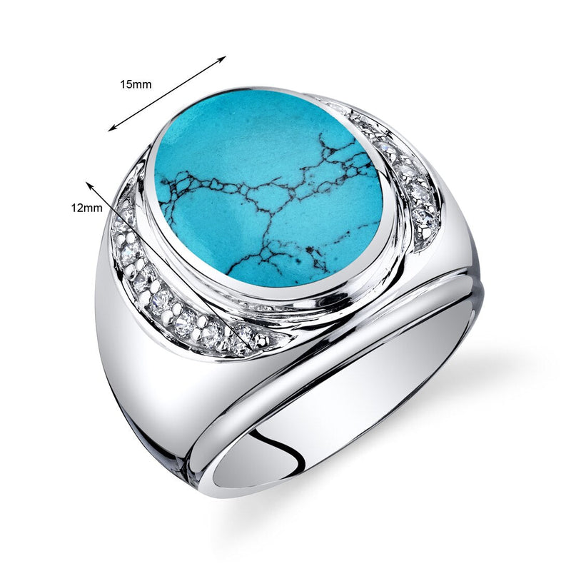 Mens Oval Cut Simulated Turquoise Godfather Ring Sterling Silver Sizes 8 To 13