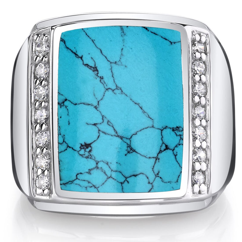 Mens Simulated Turquoise Aston 925 Sterling Silver CZ Ring Sizes 8 To 13