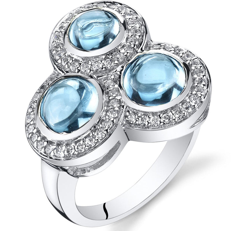 3.00 carats Swiss Blue Topaz Trinity Ring Sterling Silver Sizes 5 to 9