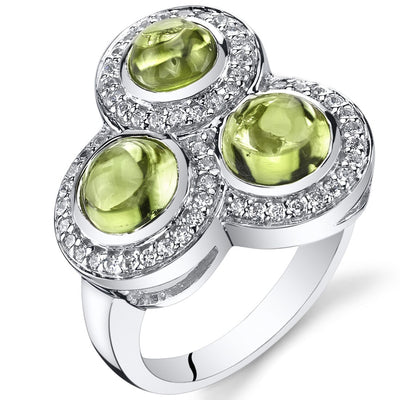 Peridot Trinity Ring Sterling Silver 3 carats Sizes 5 to 9