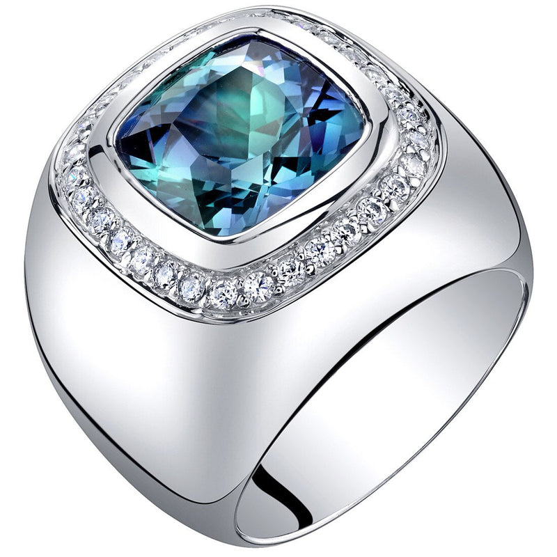 Mens 7 Carats Simulated Alexandrite Ring Sterling Silver Cushion Cut Sizes 8 to 13