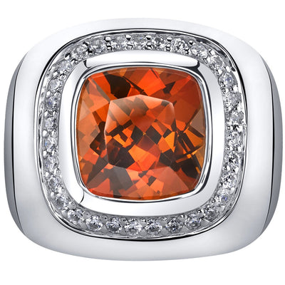 Mens 7.50 Carats Created Padparadscha Sapphire Ring Sterling Silver Sizes 8 to 13