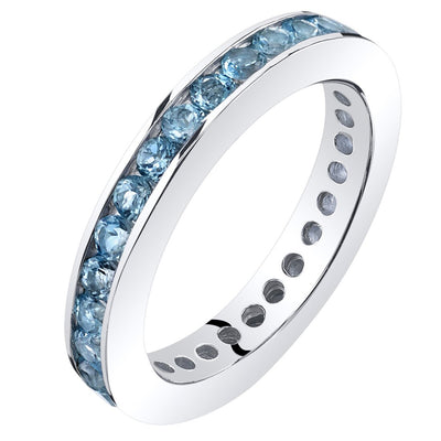 Swiss Blue Topaz Eternity Band Ring Sterling Silver 1.25 Carats Sizes 5-9