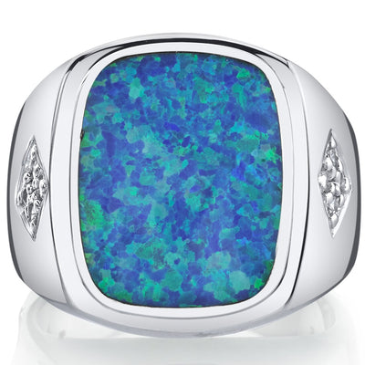 Men's Created Blue Opal Knight Ring Sterling Silver Sizes 8 To 13