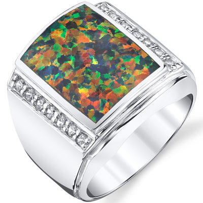 Men's Created Black Opal Aston 925 Sterling Silver Ring Sizes 8 To 13