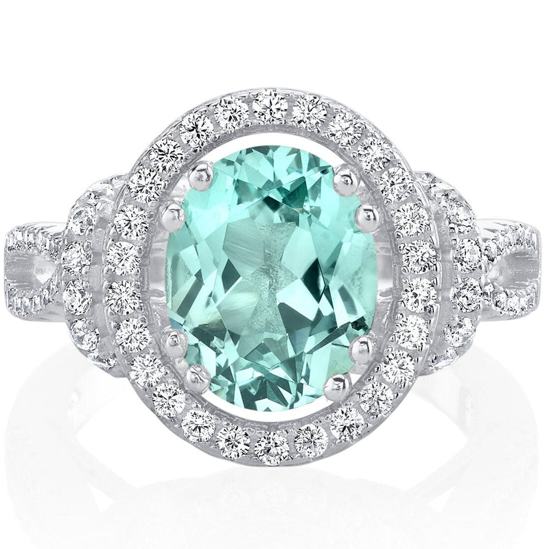 Simulated Paraiba Tourmaline Sterling Silver Oval Allure Ring 3 Carats Sizes 5 to 9