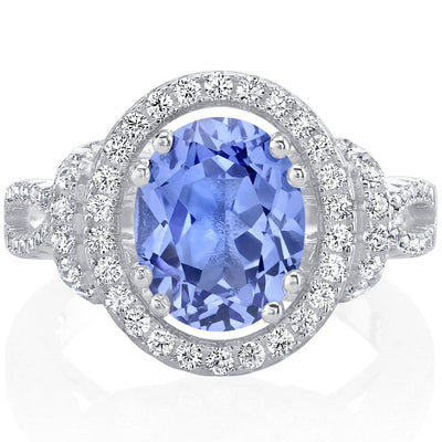 Simulated Tanzanite Sterling Silver Oval Allure Ring 3 Carats Sizes 5 to 9