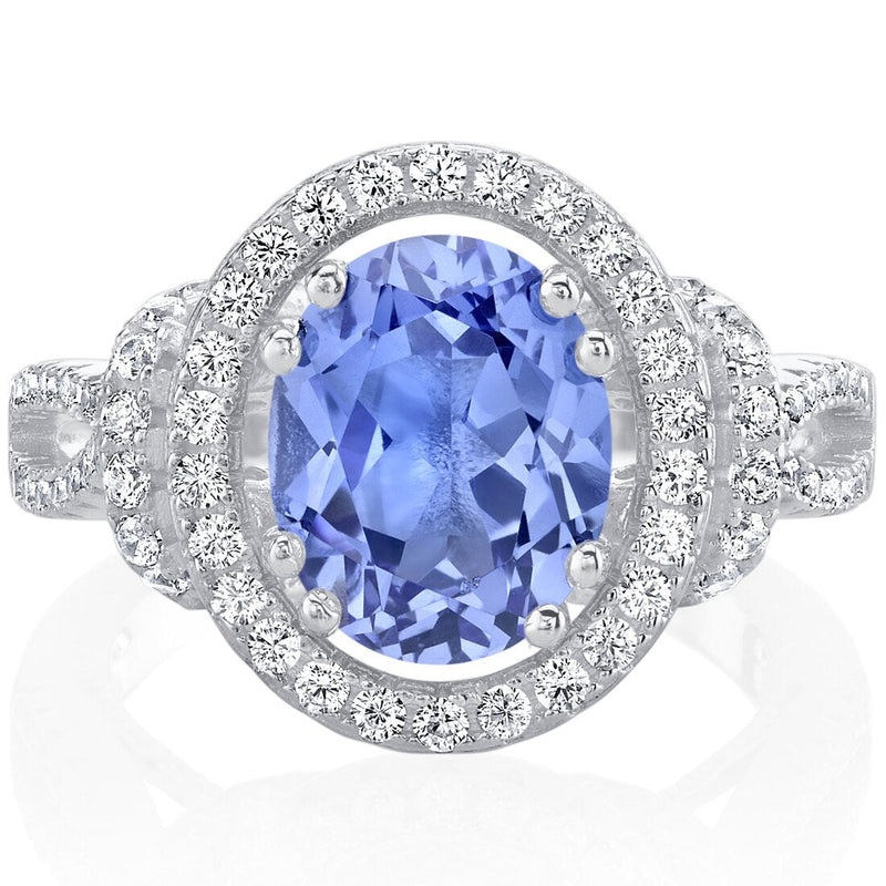 Simulated Tanzanite Sterling Silver Oval Allure Ring 3 Carats Sizes 5 to 9