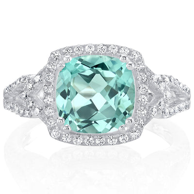 Simulated Paraiba Tourmaline Sterling Silver Cushion Halo Ring 2 Carats Sizes 5 to 9