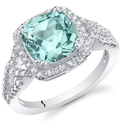 Simulated Paraiba Tourmaline Sterling Silver Cushion Halo Ring 2 Carats Sizes 5 to 9