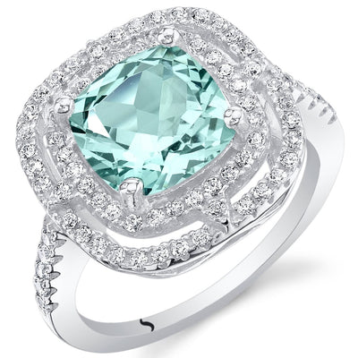 Simulated Paraiba Tourmaline Sterling Silver Double Halo Ring 3 Carats Sizes 5 to 9