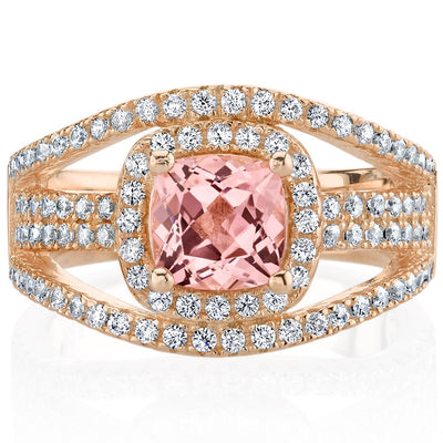 Simulated Morganite Rose-Tone Sterling Silver Cushion Pave Ring 1 Carat Sizes 5 to 9
