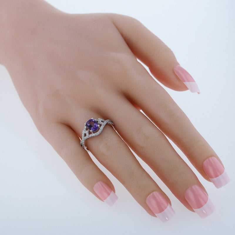 Amethyst Sterling Silver Lace Ring 1 Carat Sizes 5 to 9