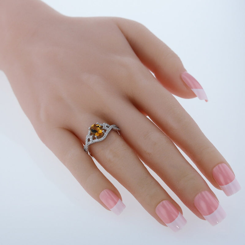 Citrine Sterling Silver Lace Ring 1 Carat Sizes 5 to 9