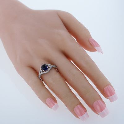 Created Blue Sapphire Sterling Silver Lace Ring 1.75 Carats Sizes 5 to 9