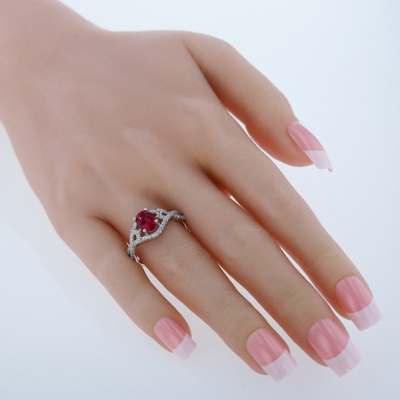 Created Ruby Sterling Silver Lace Ring 1.75 Carats Sizes 5 to 9