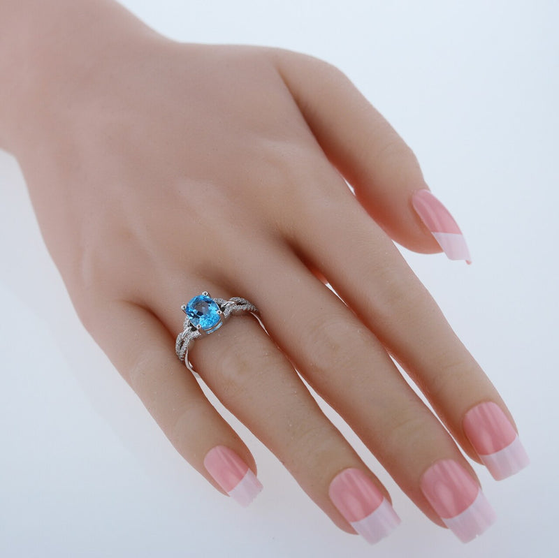 Swiss Blue Topaz Sterling Silver Forever Ring 2.25 Carats Sizes 5 to 9