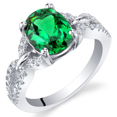 Simulated Emerald Sterling Silver Forever Ring 1.10 Carats Sizes 5 to 9