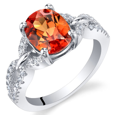 Created Padparadscha Sapphire Sterling Silver Forever Ring 2.50 Carats Sizes 5 to 9