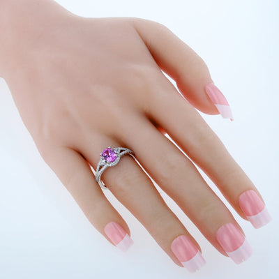 Created Pink Sapphire Sterling Silver Keepsake Ring 1.50 Carats Sizes 5 to 9