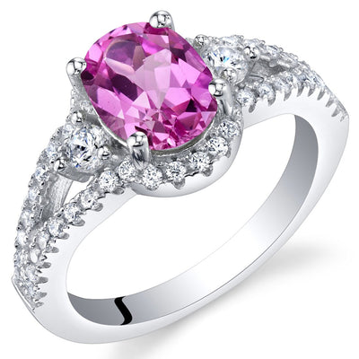 Created Pink Sapphire Sterling Silver Keepsake Ring 1.50 Carats Sizes 5 to 9