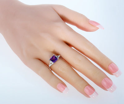 Princess Cut Amethyst Sweetheart Ring Sterling Silver 1.50 Carats