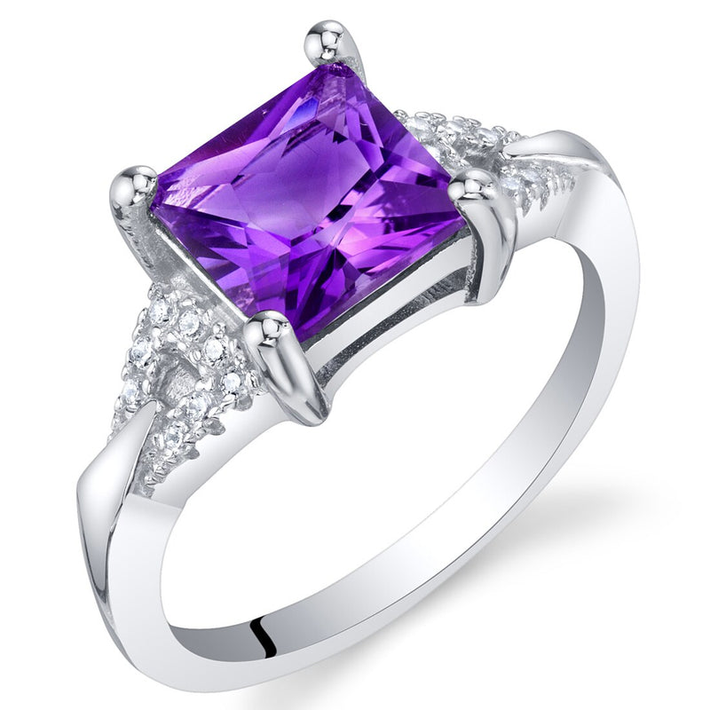 Princess Cut Amethyst Sweetheart Ring Sterling Silver 1.50 Carats