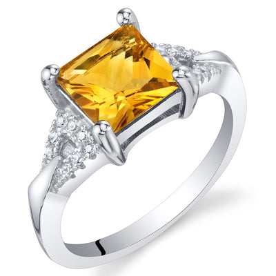 Princess Cut Citrine Sweetheart Ring Sterling Silver 1.50 Carats