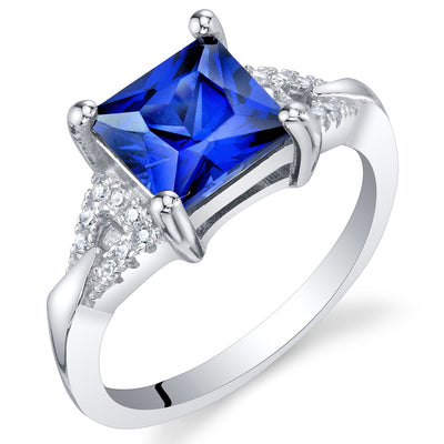 Princess Cut Blue Sapphire Sweetheart Ring Sterling Silver 2 Carats