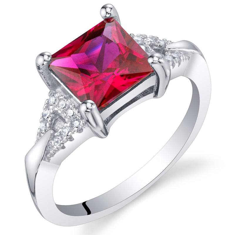 Princess Cut Ruby Sweetheart Ring Sterling Silver 2 Carats