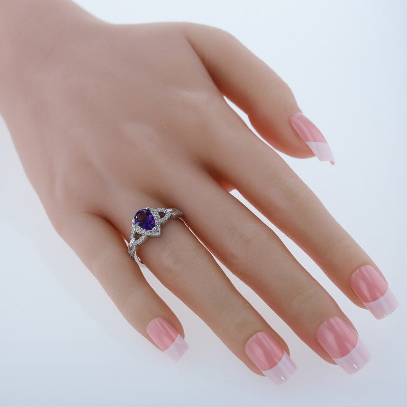 Pear Shape Amethyst Crest Ring Sterling Silver 1 Carat