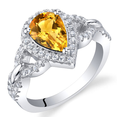 Pear Shape Citrine Halo Crest Ring Sterling Silver 1 Carat