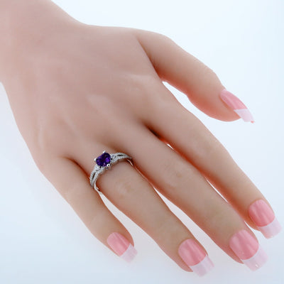 Heart Shape Amethyst Soulmate Ring Sterling Silver 1 Carat