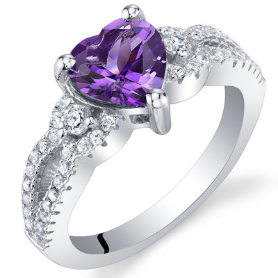 Heart Shape Amethyst Soulmate Ring Sterling Silver 1 Carat