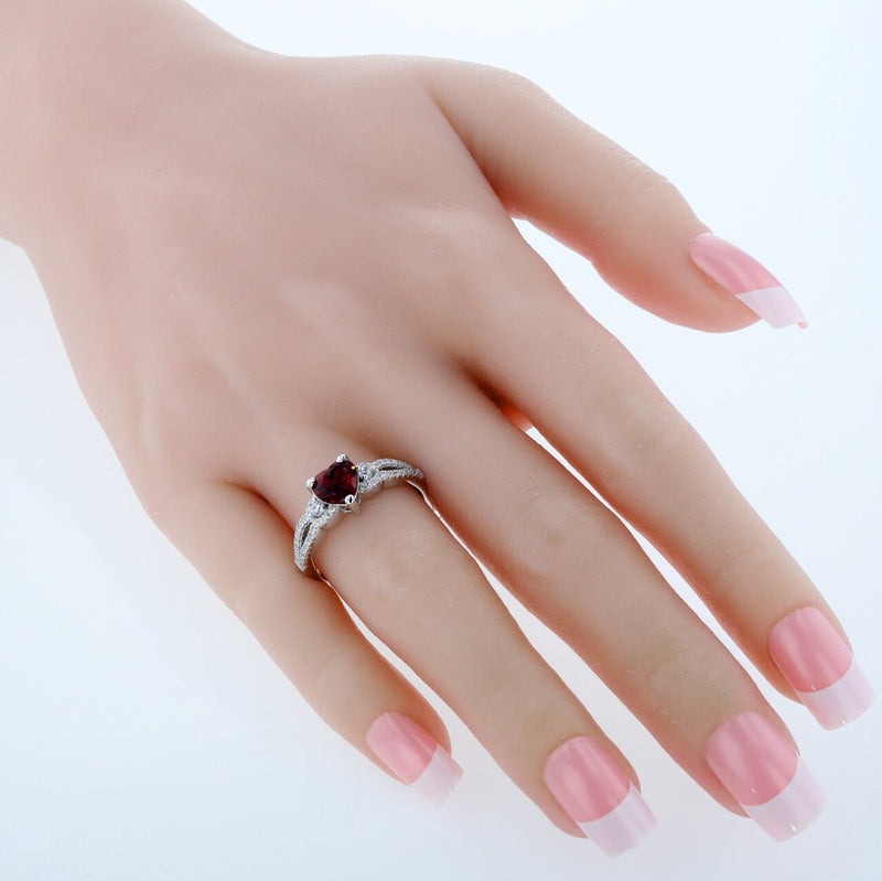 Heart Shape Garnet Soulmate Ring Sterling Silver 1.50 Carats